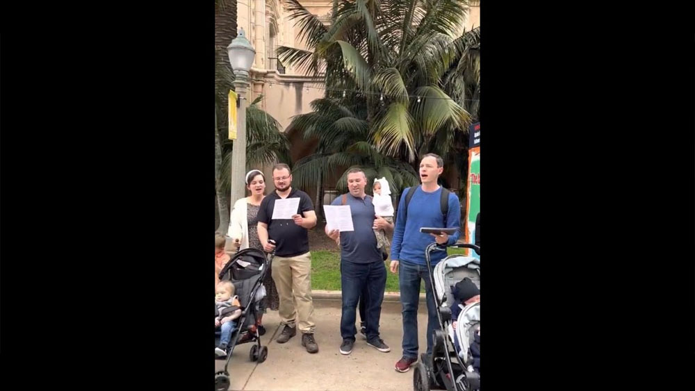 Amazing Grace sung by some people of a local church on our booth/Balboa Park